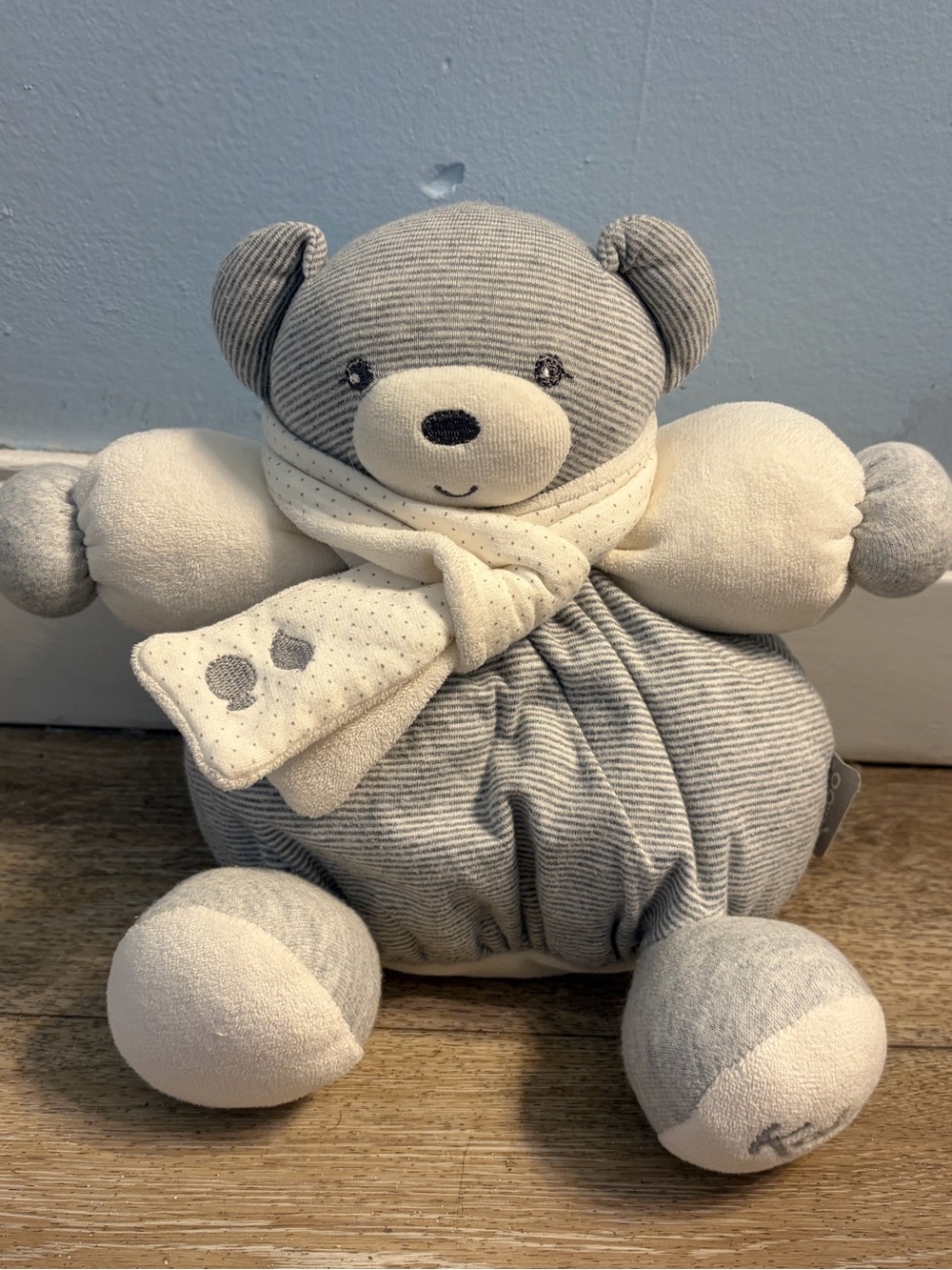 Kaloo Gray White Striped Plush Teddy Bear